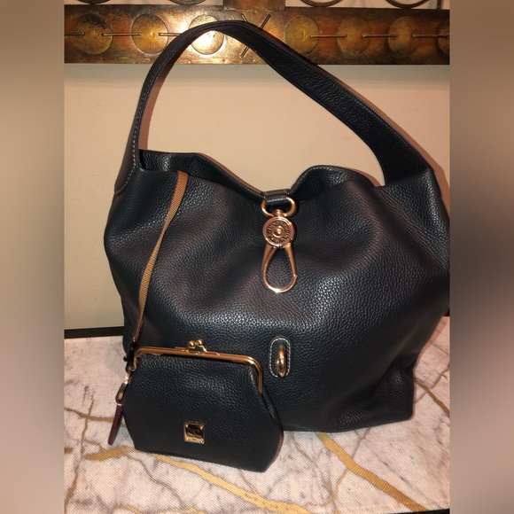 Dooney & Bourke navy blue handbag with coin wallet and dust cover; very cute - Picture 3 of 13